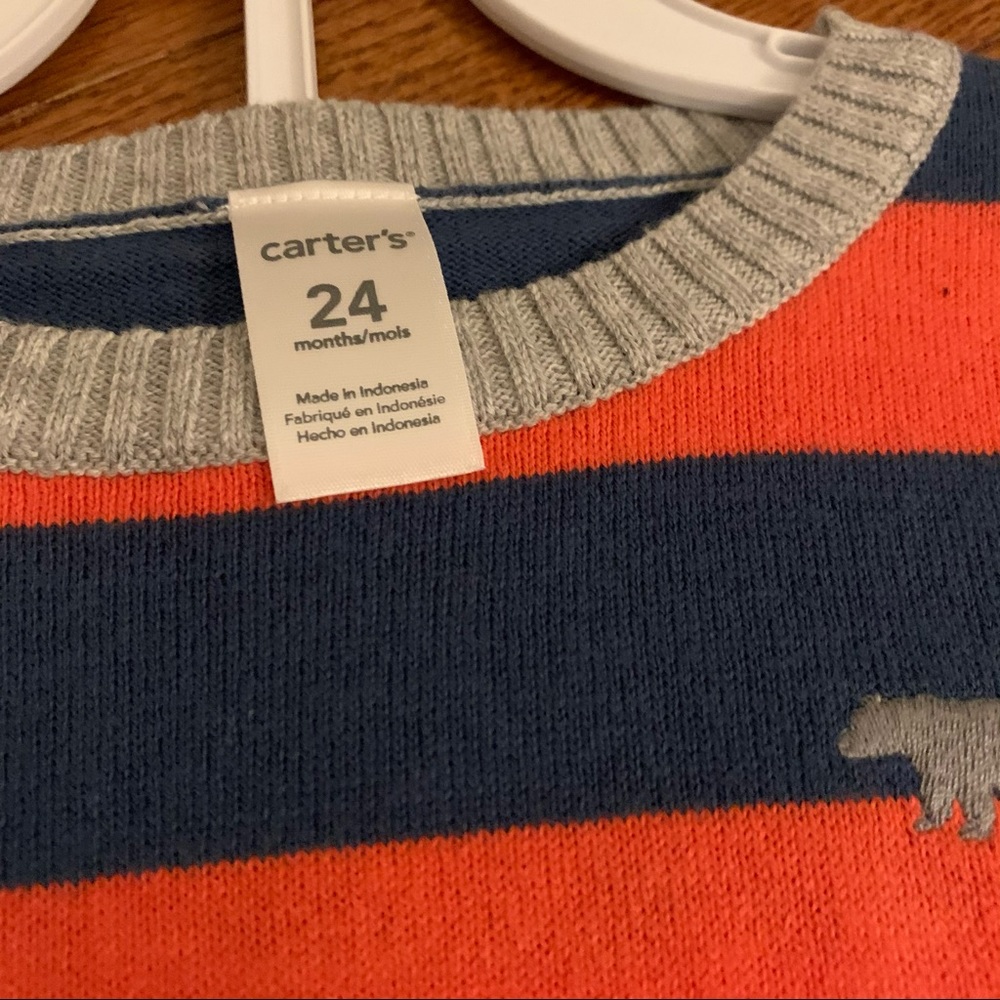 Carter’s Blue and Orange Sweater and Gray Pant set - Picture 2 of 4